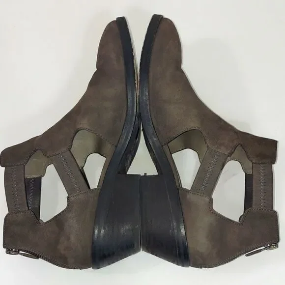 Eileen Fisher Gray Leather Nubuck Vanda Cutout Booties Sz 8.5 - Picture 7 of 10